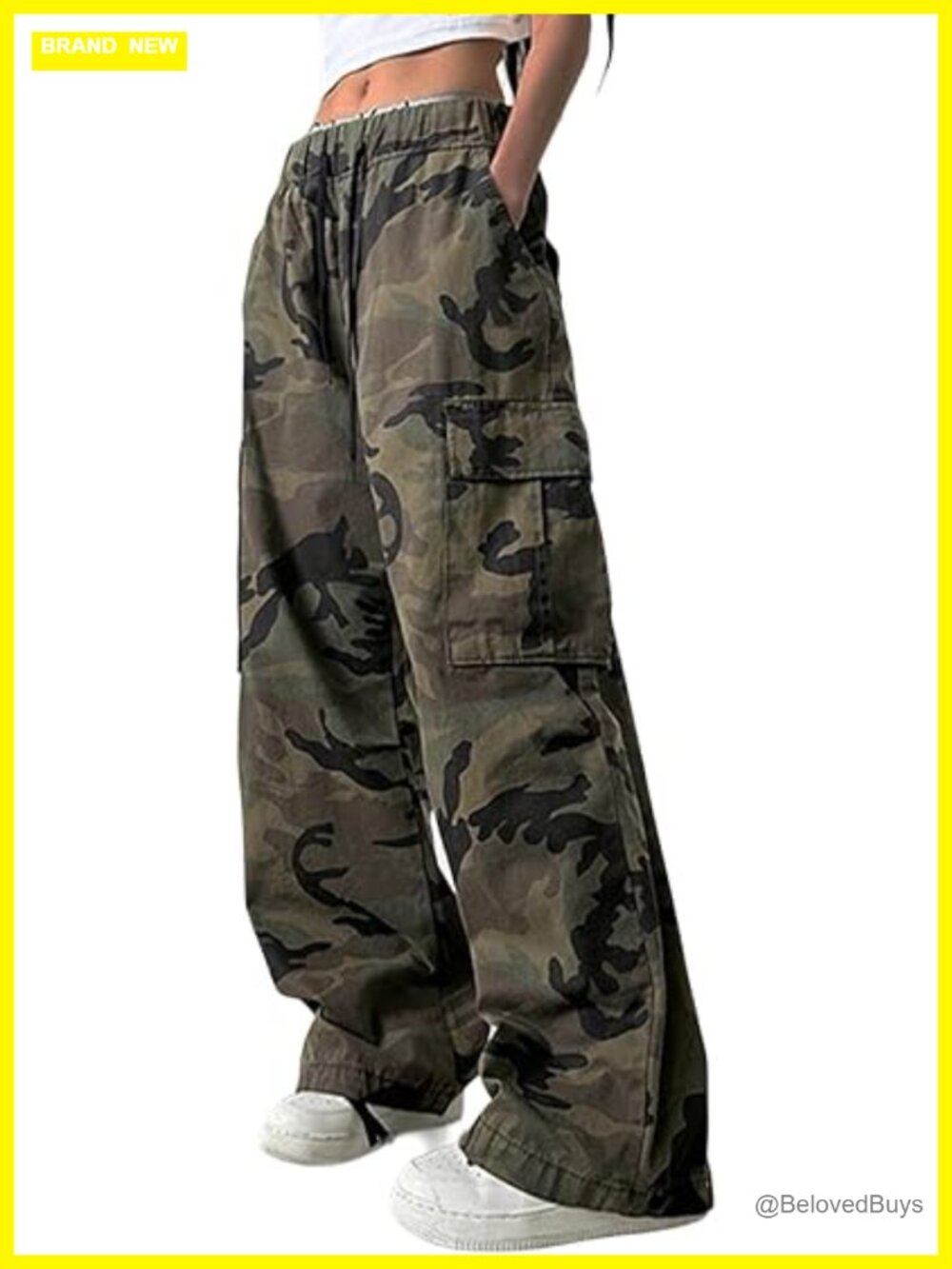 Elastic Waisted Wide Leg Cargo Pants with Multi Pockets